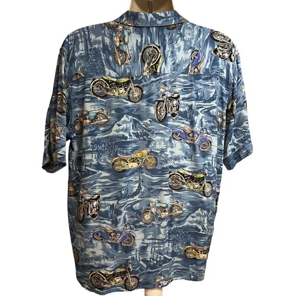 Island Collection Mens Vintage Motorcycle Hawaiian Button Up Shirt Large Pocket - Picture 2 of 8